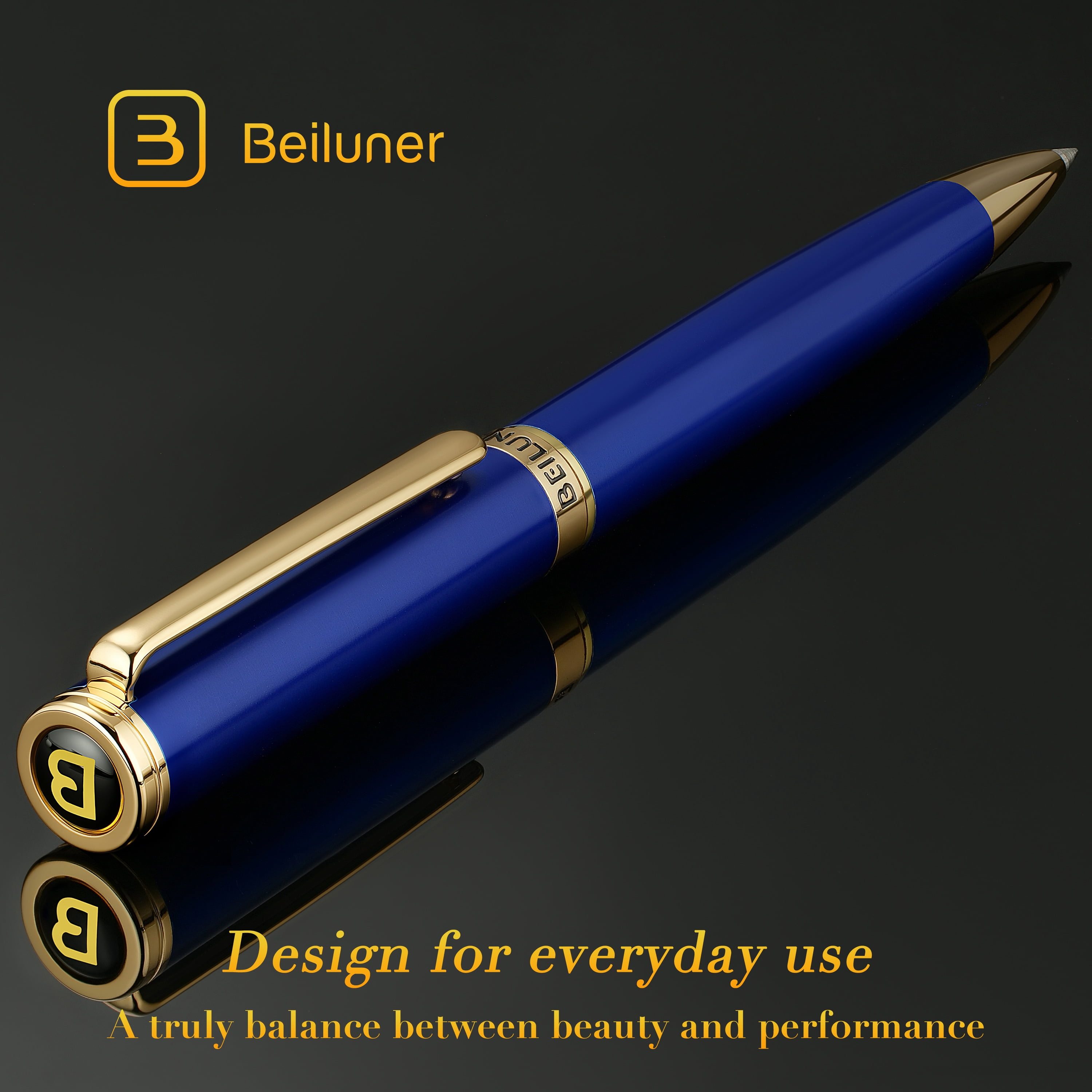 BEILUNER Luxury Gel Pens,Klein Blue Pen Barrel with 24K Gold Finish,Classic Leather Box-Best Pen Gift Set for Men & Women Professional, Executive, Office, Retractable Nice Fancy Designer Pens