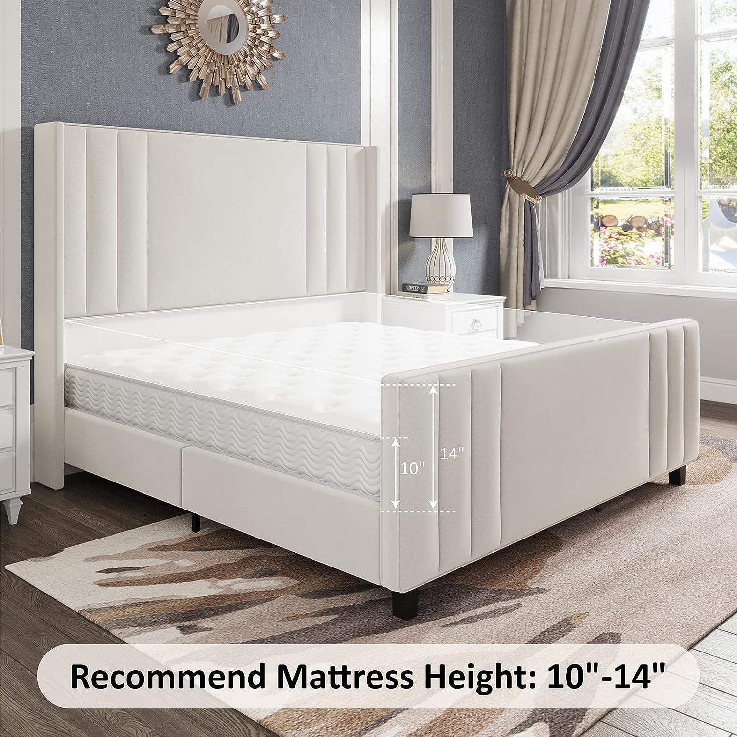 Albott Queen Platform Bed Frame with Vertical Channel, Cream