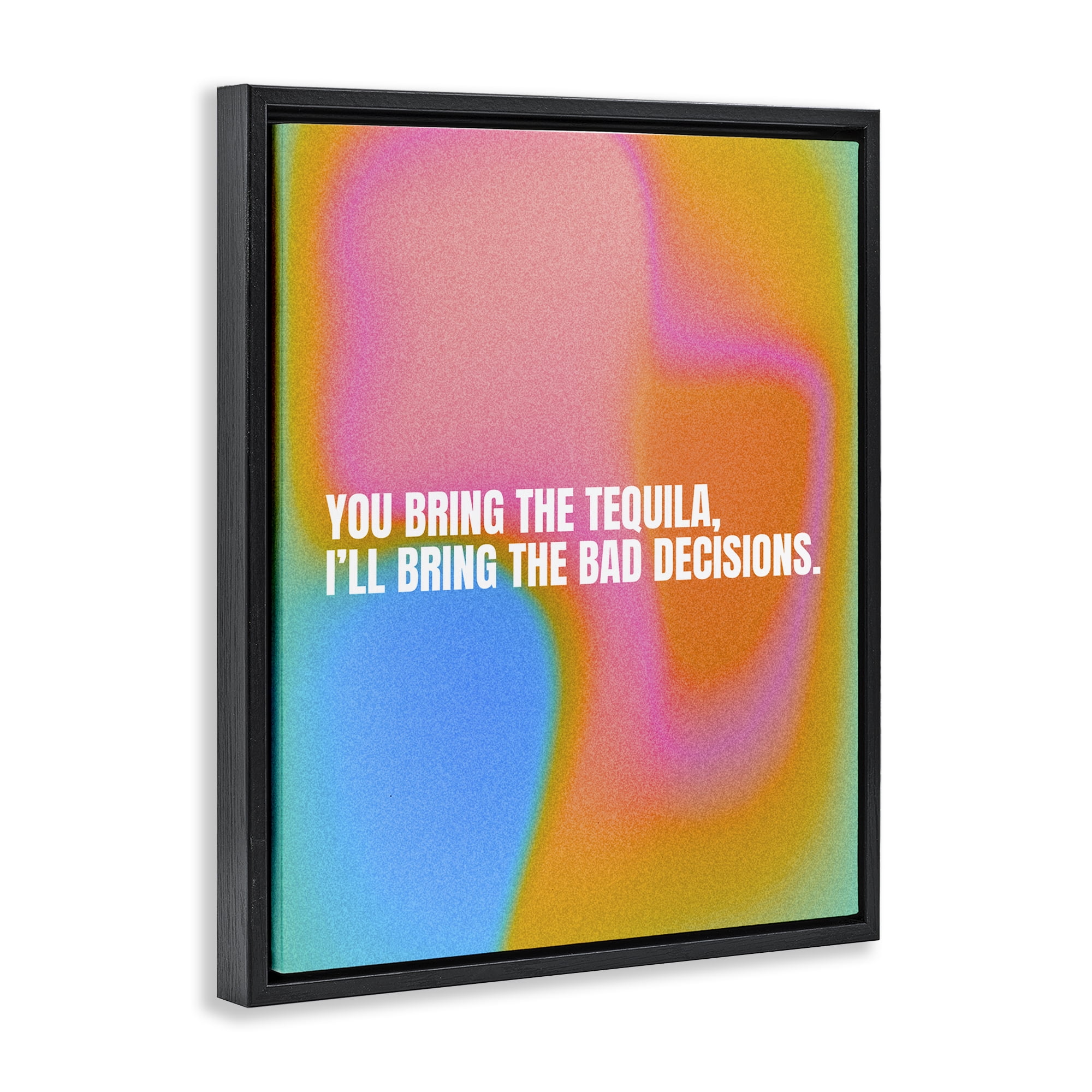 Stupell Industries Tequila & Bad Decisions Food & Beverage Painting Black Floater Framed Canvas Art Print Wall Art, 17 x 21