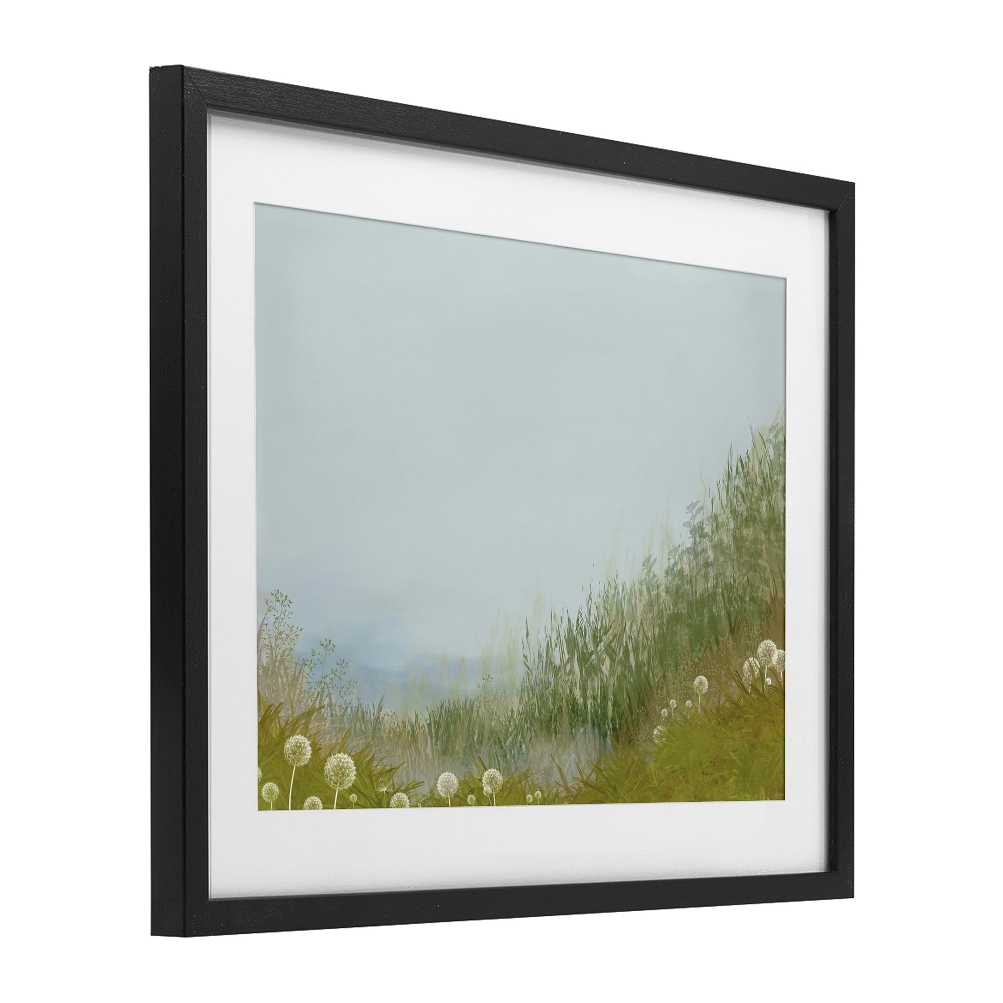 Misty Meadow Hill Black Framed Print Under Glass, design by Renel Peters