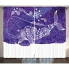 Whale Curtains 2 Panels Set, Watercolor Whale with Floral Flower Hearts Details Marine Celebration Artwork Print, Window Drapes for Living Room Bedroom, 108W X 108L Inches, Purple White, by Ambesonne