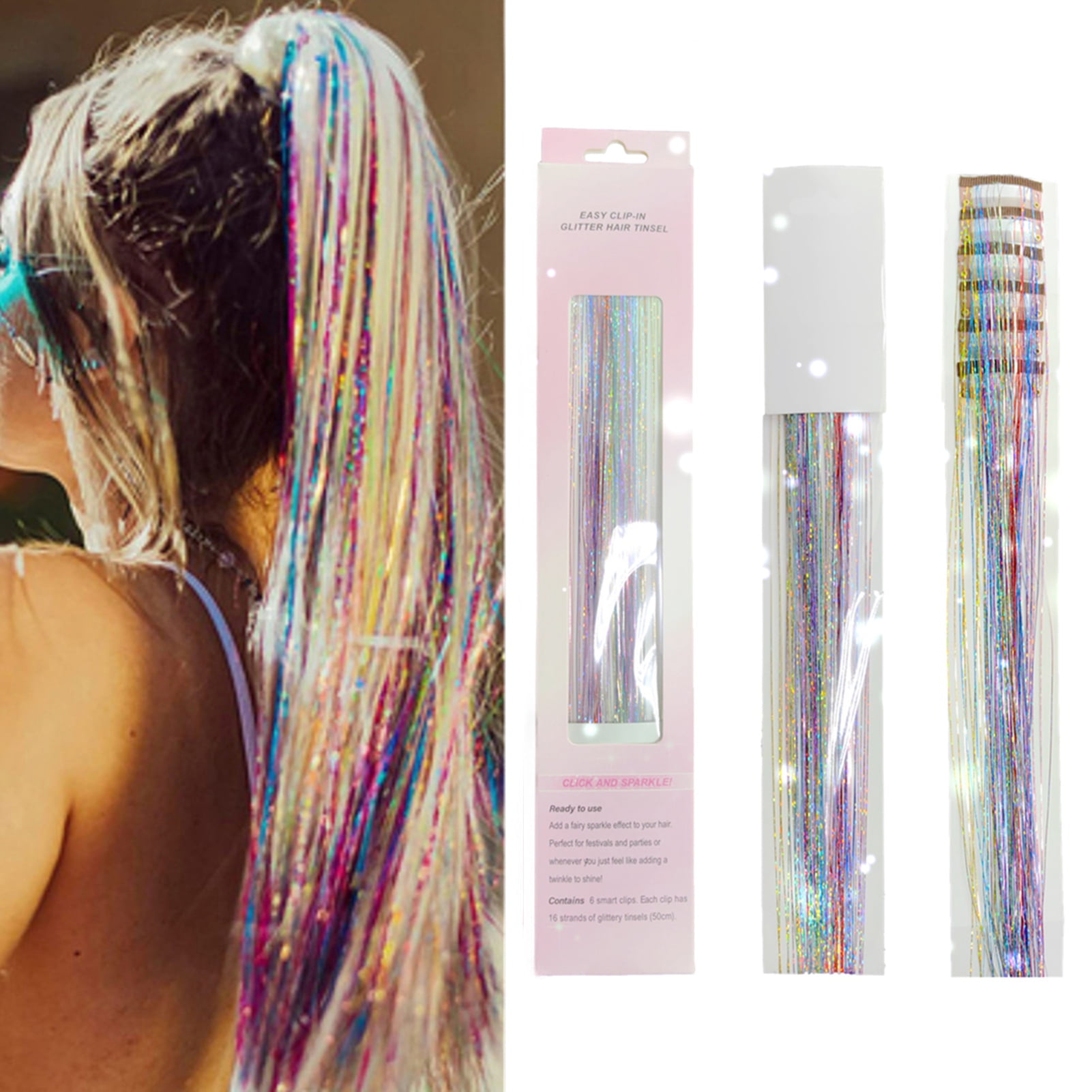 Rainbow Sparkle Tinsel Hair Strands Laser False Hair Halo Extensions For  Girls, Bling Decoration, Glitter Strips Perfect Party Gift From Wtms06,  $0.68