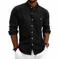 thumbnail image 5 of XUNKUSGA Long Sleeve Shirts for Men Regular Fit Soft Cotton Linen Mandarin Collar Button Down Dress Shirt Classic Striped Business Casual Mens Shirts with Pocket Black S, 5 of 9