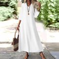 thumbnail image 5 of Aellinatey Women's linen V-neck long dress with three-quarter sleeves, solid color long slip dress, 5 of 9