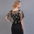 thumbnail image 6 of Retro 1920s Beaded Sequin Shawl Vintage Evening Cape Sheer Mesh Embroidery Leaf Wraps Women Party Accessories Black gold, 6 of 7
