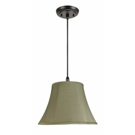 Aspen Creative 70214-11 One-Light Hanging Pendant Ceiling Light with Transitional Bell Fabric Lamp Shade, Light Beige, 13" width