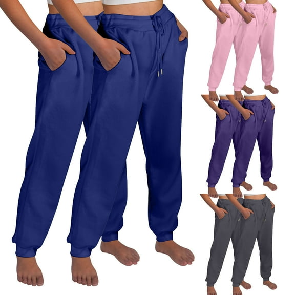 Sakmal 2-Pack Sweatpants Women Fleece Lined Plus Size Baggy Joggers Pants Solid Workout Spring Womens Sweatpants L