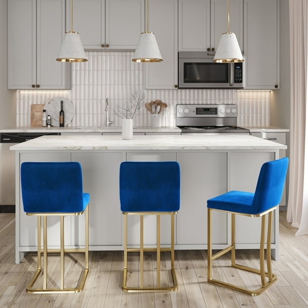 Dahlia Blue Velvet Bar Stool