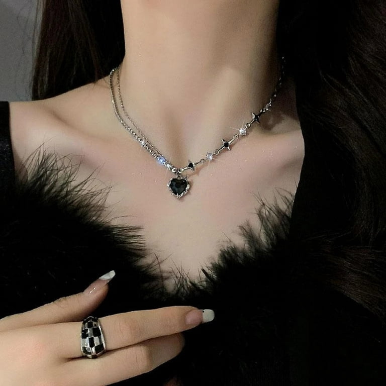 Acrylic Metal Paneled Chain Necklace Women Gothic Love Crystal Pink and  Black Cat Pendant Necklaces Girls