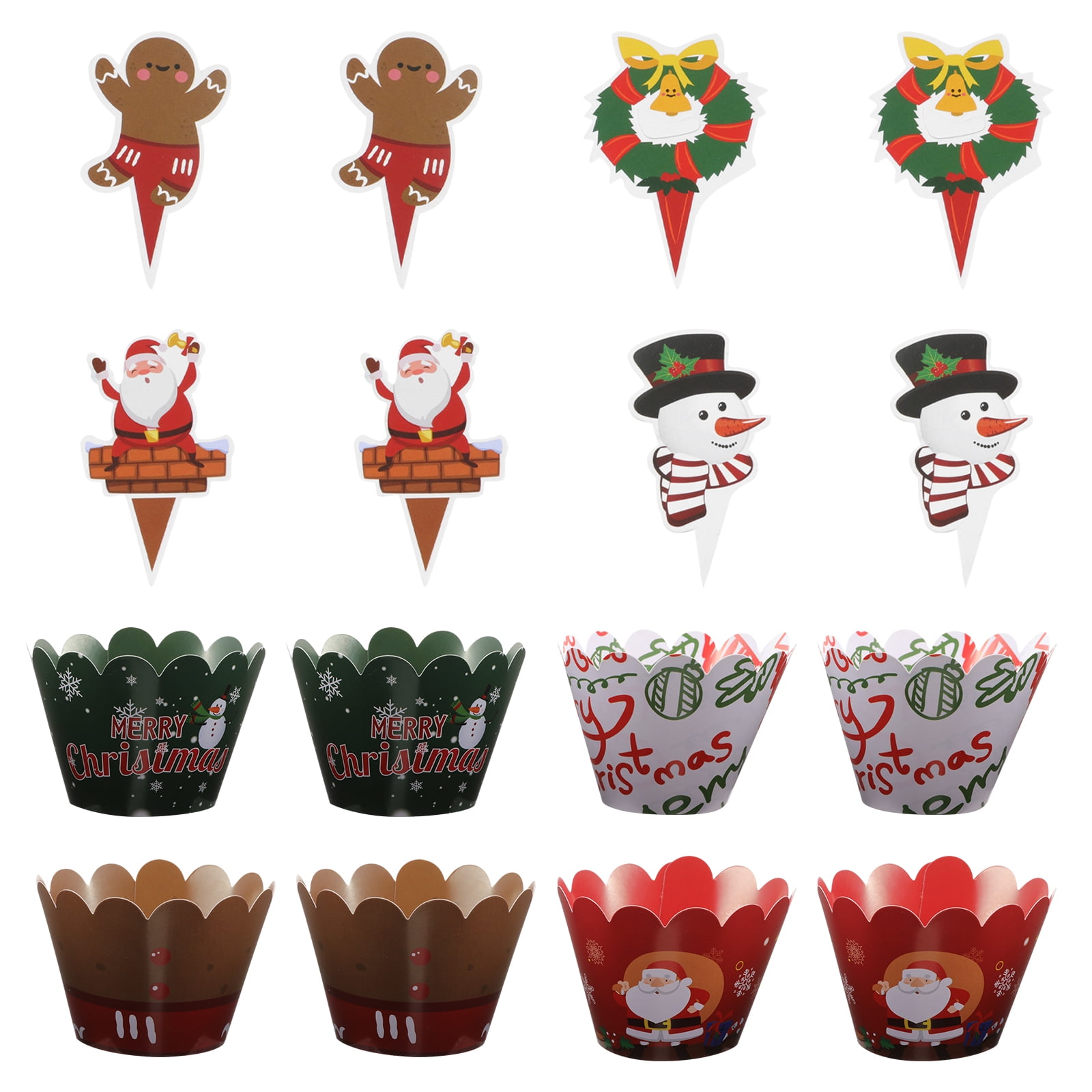 1 Set 24 Pcs Decorative Christmas Cupcake Wrappers Cupcake Toppers Picks