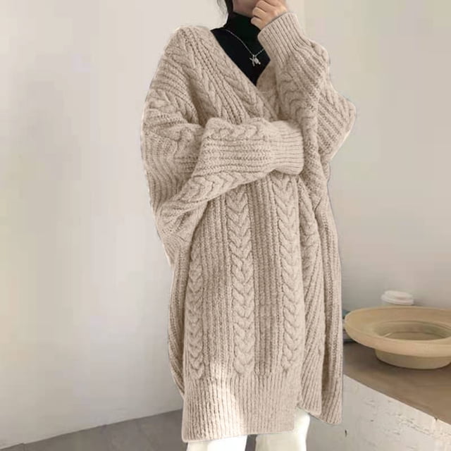 IMENGL Custom knit sweater female thick thread, Brown One Size, Size One Size