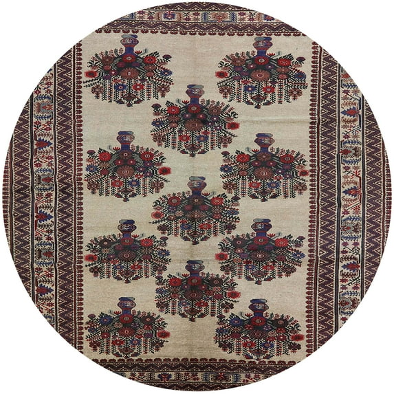 Ahgly Company Indoor Round Mid-Century Modern Purple Lily Purple Oriental Area Rugs, 3' Round