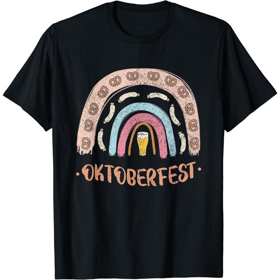 German Oktoberfest Sausage Pretzel Beer Vintage Rainbow T-Shirt