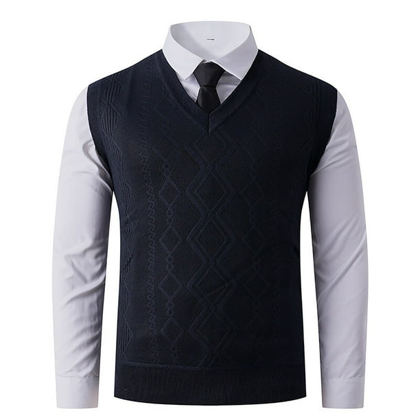 pstuiky Camisetas sin mangas para hombre, Camisola gruesa y cálida de punto de moda para hombre, sin mangas, con cuello en V Chaleco para hombre xxxl