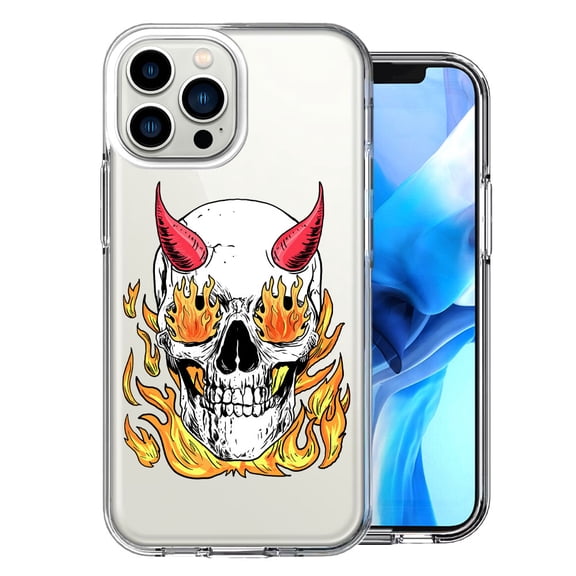 MUNDAZE For Apple iPhone 13 Pro Max Flaming Devil Skull Design Double Layer Phone Case Cover