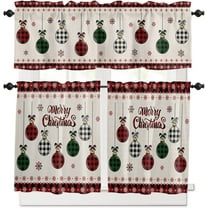 Christmas Kitchen Curtain Set Xmas Ball Buffalo Plaid Rod Pocket Kitchen Tier Curtains Valance Set 3 Piece Black Green Plaid Snowflake Christmas Window Curtain Valance Tier Set 54 in x 36 in