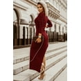 thumbnail image 1 of POGLIP Women's Burgundy Scoop Neck Long Sleeve Rib Knit Bodycon Dress with Split, 1 of 6