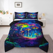 Castle Fairy Magic Mushroom Twin Comforter Sets for Kids,Abstract Starry Sky Bedding Set