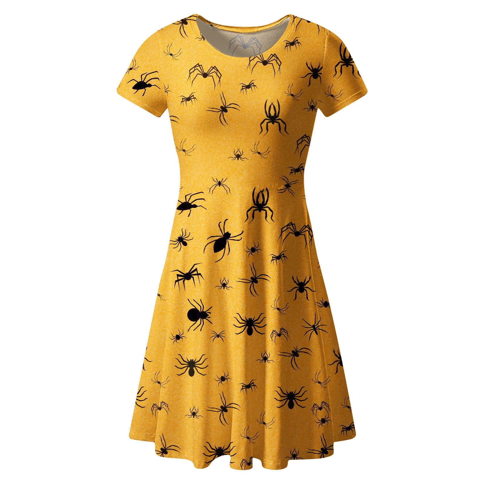 Halloween Dresses for Women Pumpkin Skulls Bats Print Short Sleeve