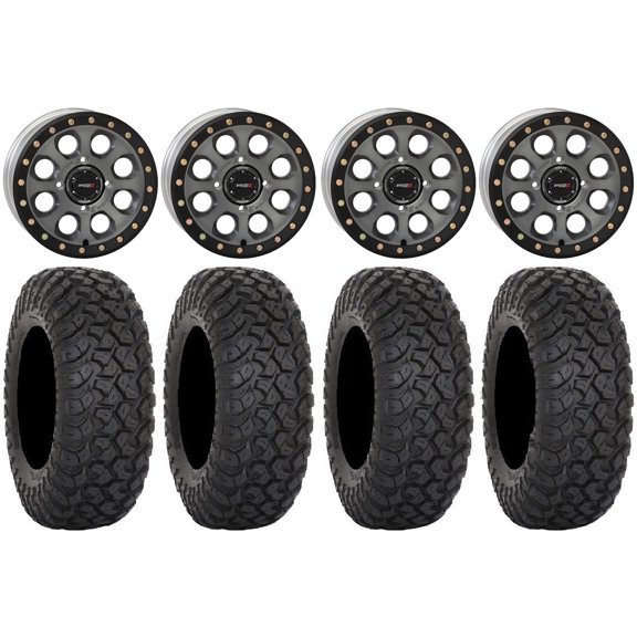 System 3 SB-7 14" Wheels Titanium (4 3) 30" RT320 Tires Can-Am Maverick X3 / Honda Pioneer 1000 / Talon