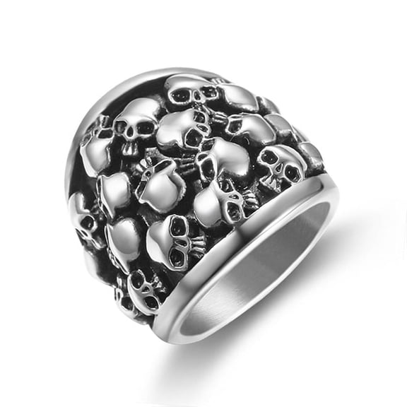 2 pc Stainless Steel Skull Finger Ring Gothic Punk Jewelry for Men Women Antique Silver US Size 12(21.4mm)