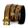 thumbnail image 4 of Classic Western Flower Design Leather Snap On Belt Mens Womens-NO BUCKLE, 4 of 12