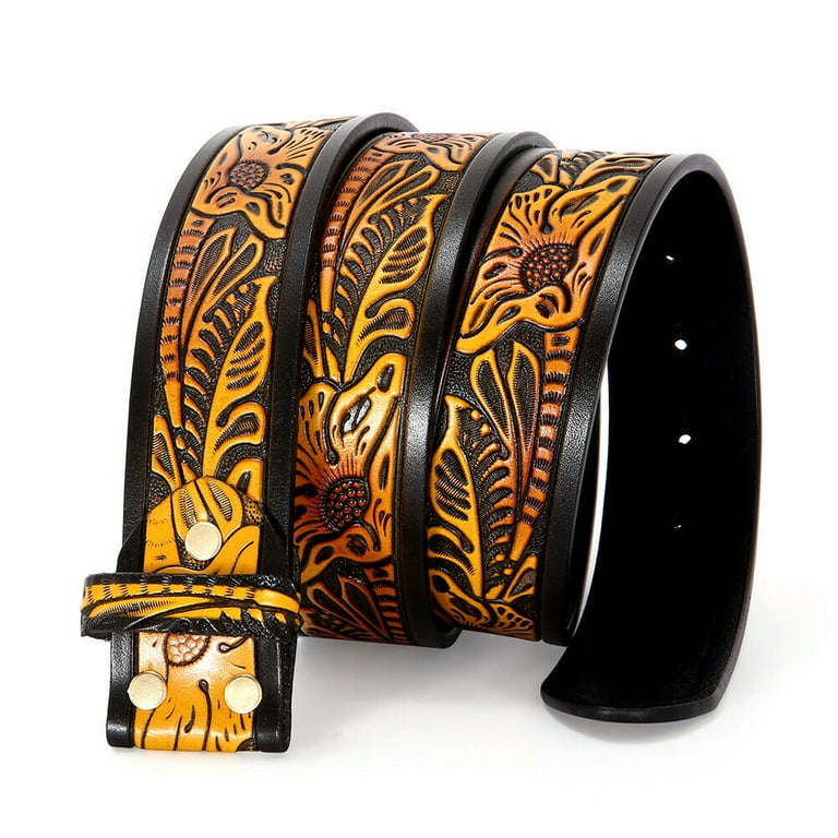 Classic Western Flower Design Leather Snap On Belt Mens Womens-NO