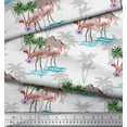 thumbnail image 3 of Soimoi White Cotton Cambric Fabric Palm Tree, & Flamingo Bird Decor Fabric Printed Yard 56 Inch Wide, 3 of 3