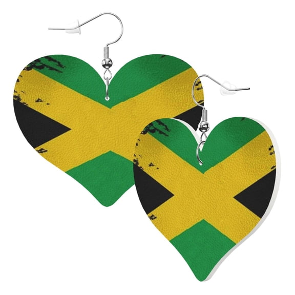 Jamaica Flag Jamaican Leather Heart Earrings Dangle For Women Love Earrings Lightweight