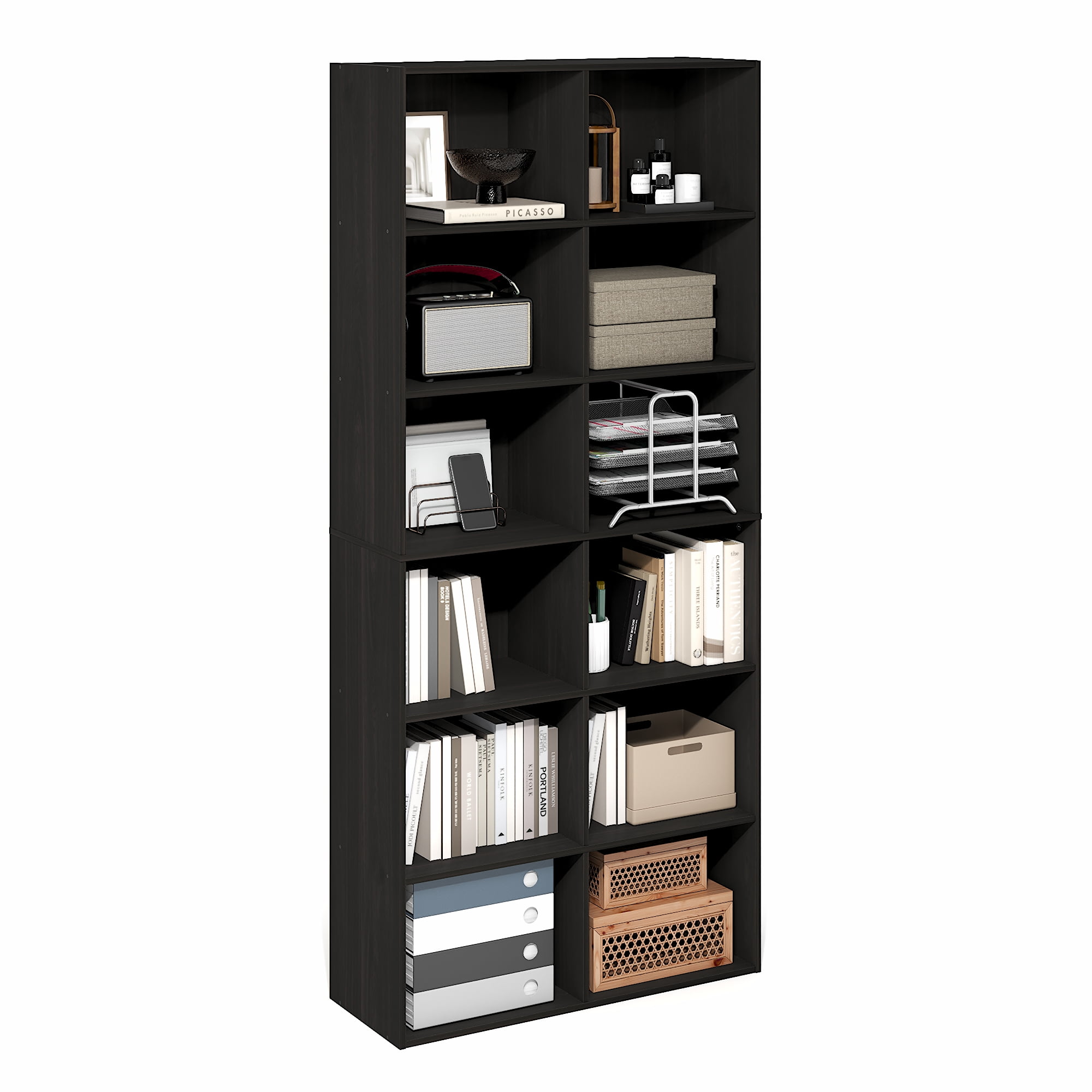 Furinno BASIC 12-Cube Open Bookcase Storage Organizer 12 x 32 x 71 in Espresso