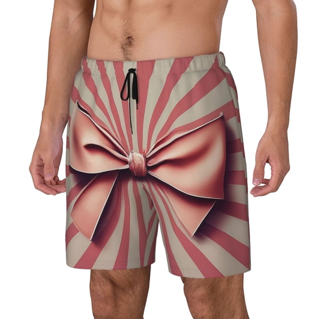 Balery Retro Bow Bañador para hombre, shorts de playa de secado rápido con entrepierna y forro de compresión-Large