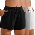 thumbnail image 2 of Mingw Shorts for Women 3PC Women's Casual Elastic Drawstring Sports Shorts With Pocket Fitness Shorts, 2 of 6