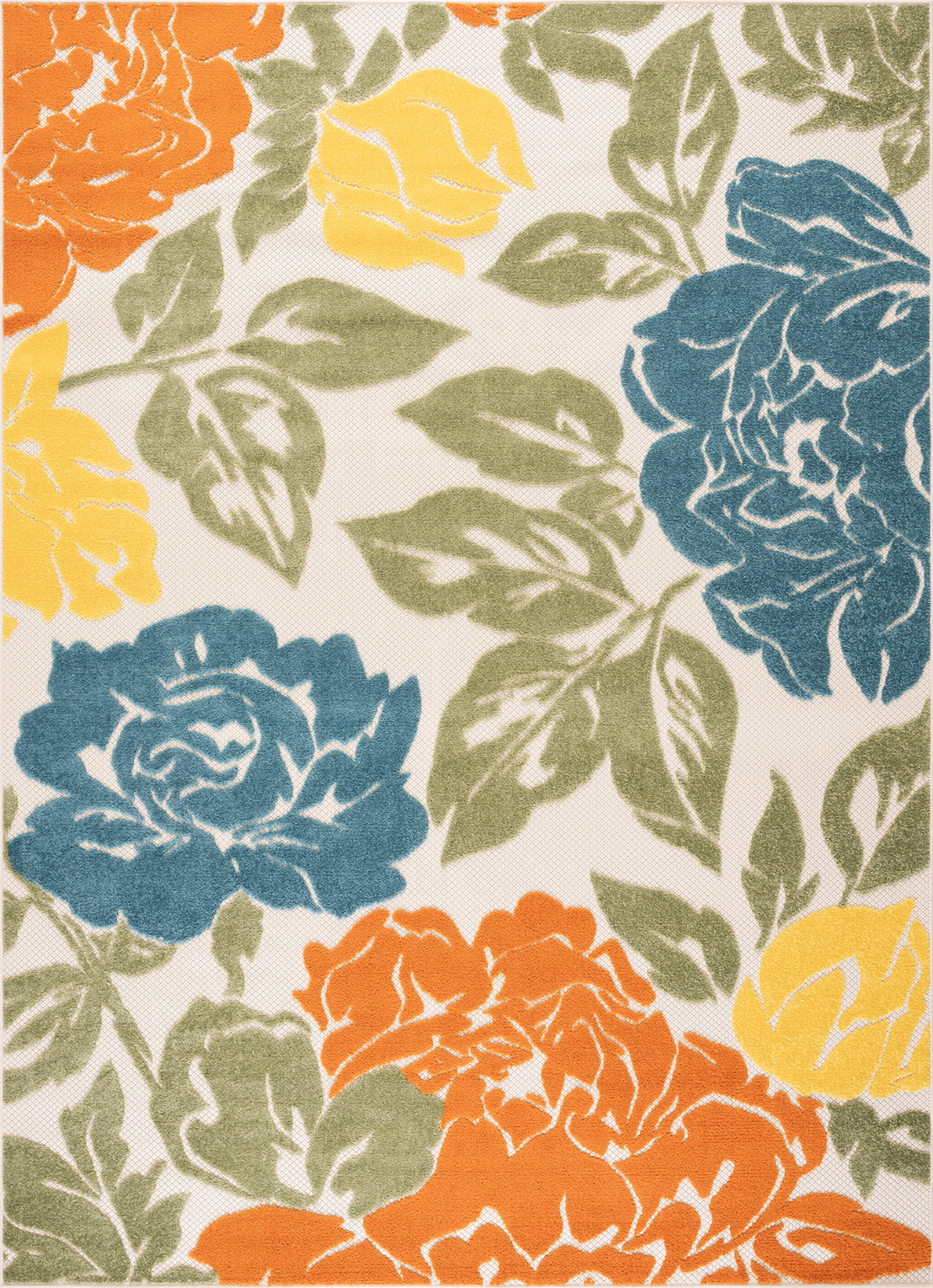 Oasis Modern Floral Gold Polypropylene Indoor Outdoor Area Rug, 5'x7' Rectangle