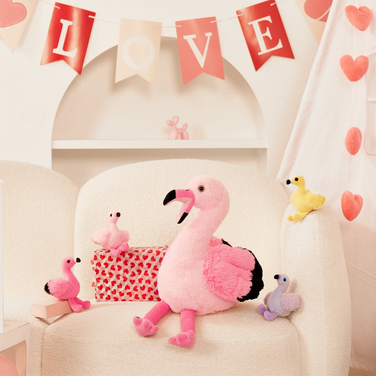 MorisMos 17.7'' Plush Flamingo Stuffed Animals with 4 Baby Flamingo Toy