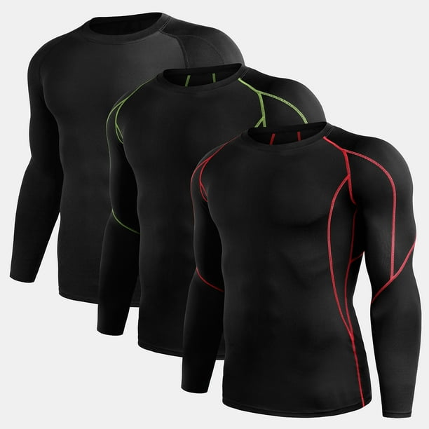 Camisetas de compresión para hombre, 3 uds., Elástico, de secado rápido, capa base, cuello redondo, Abanopi Camisa deportiva