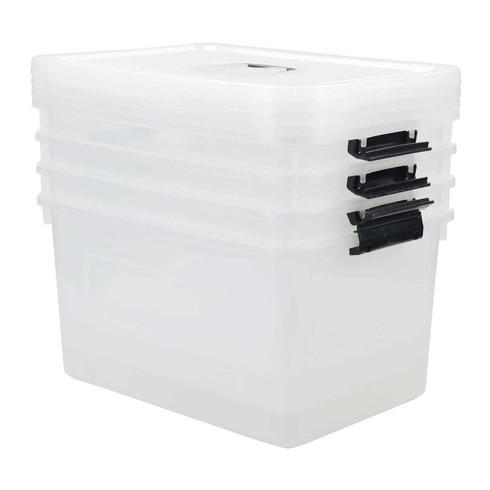 CadineUS 18 Liter Clear Boxes Totes, Plastic Storage Bin with Handles Set of 4