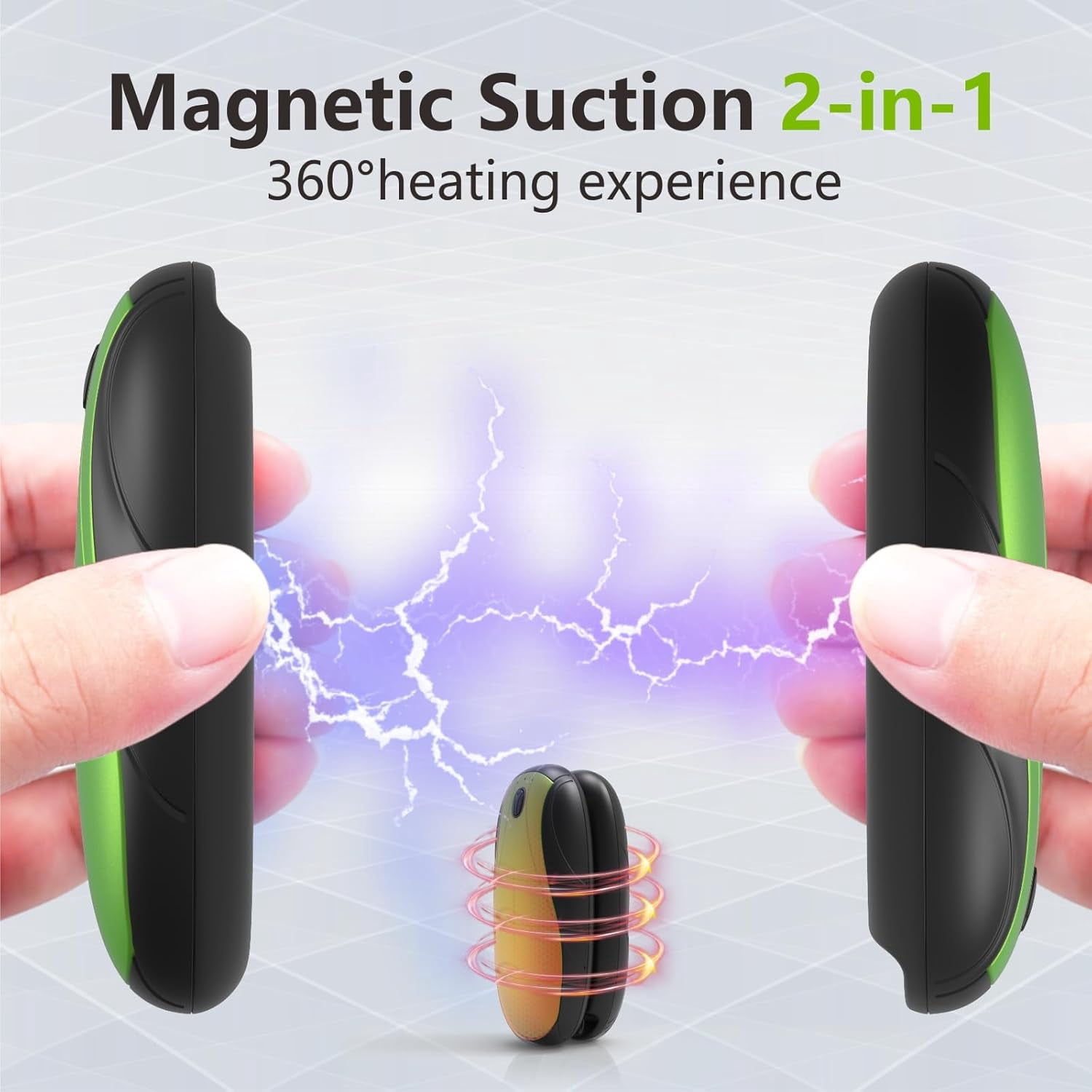 Hand Warmers Rechargeable 2 Pack, 14000mAh Electric Hand Warmers with Charging Case, Quick Charge Portable Heater,Gifts for Christmas, Winter, Outdoor, Camping, Hunting Accessories, Green