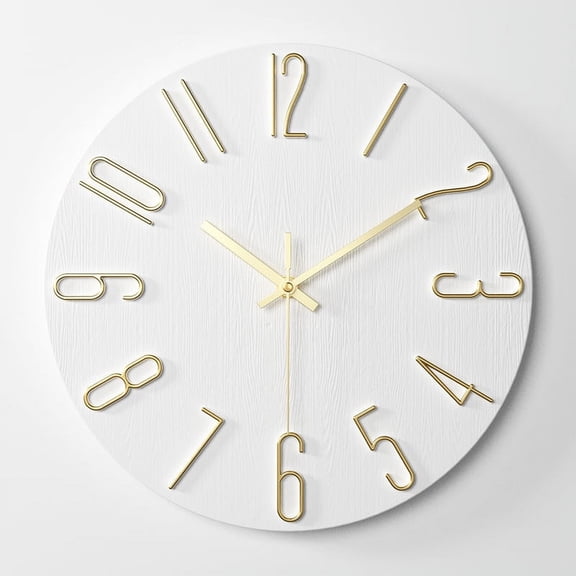 12 Inch Wall Clock Battery Operated Modern Minimalist Design for Living Room Office Kitchen Bedroom Silent Non-Ticking, White