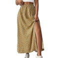 thumbnail image 3 of Women'S Floral Print Wrap Skirt, Casual Side Slit Midi Skirt for Vacation & Resort Wear Khaki M, 3 of 7