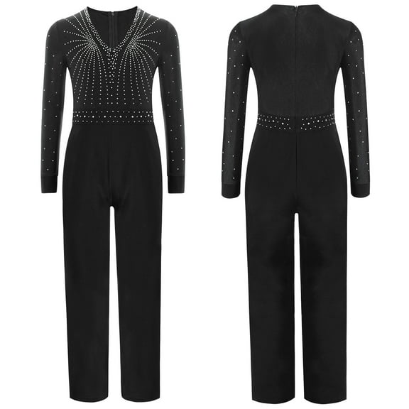 YUUMIN Kids Latin Tumbling Dance Leotard Full Length Jumpsuit Boys Gymnastics Skating Unitard Ballet Leotard Black 10