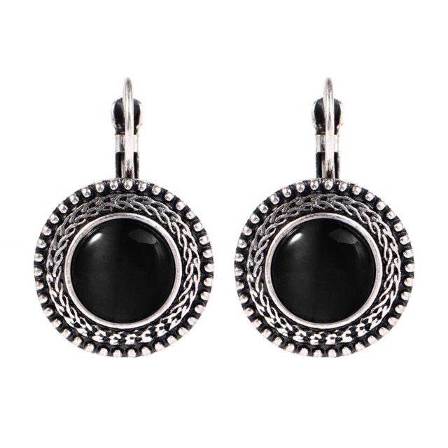 Guardurnaity 1 par de pendientes colgantes de piedra redondos grandes bohemios para mujeres y niñas, joyería tallada, pendientes tibetanos Vintage Ropa, zapatos y accesorios Miscelánea Negro