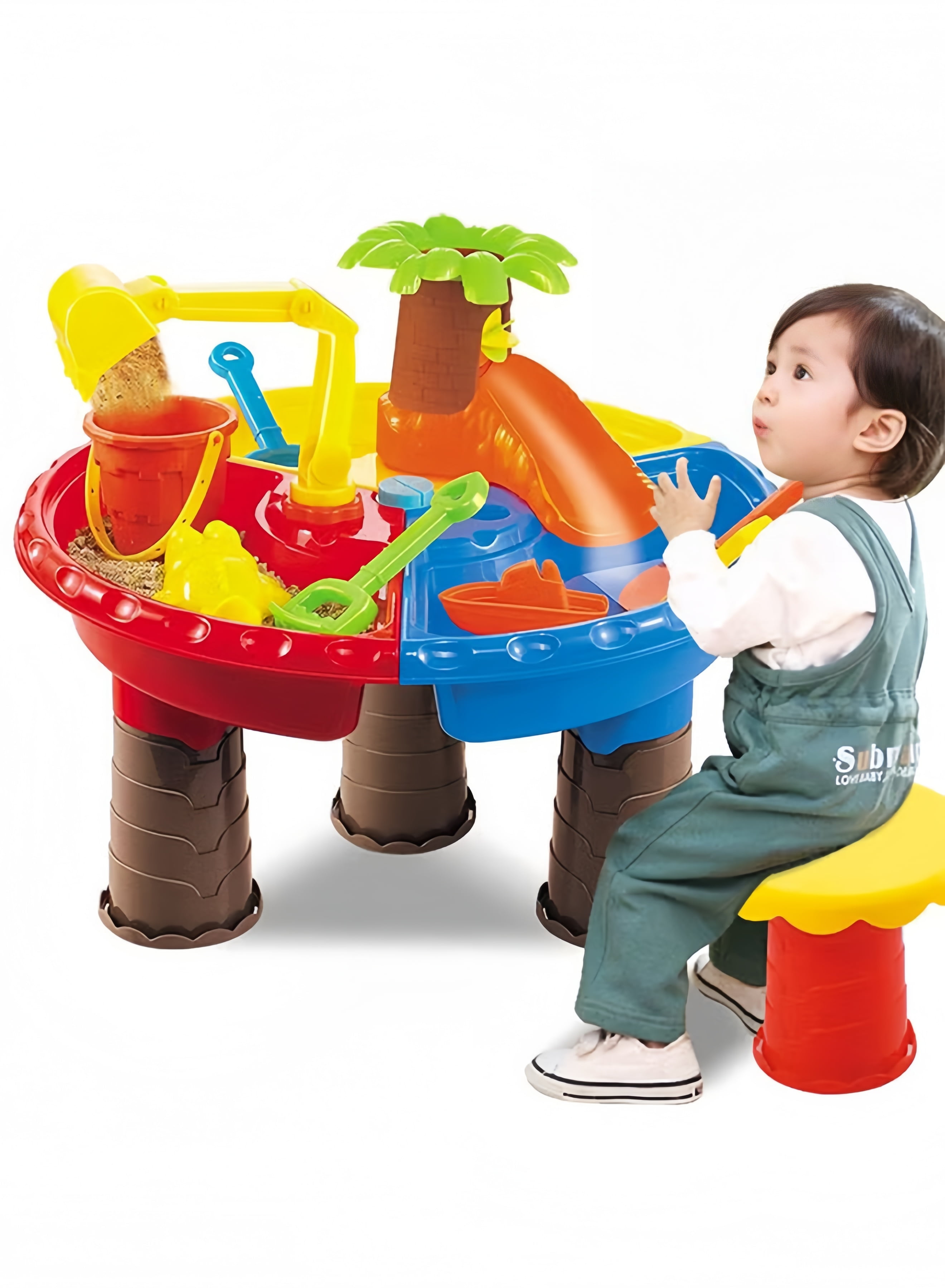 Kids Multi-Functional Sand & Water Play Table - Dinosaur Theme Sand Table with Stools & Accessories
