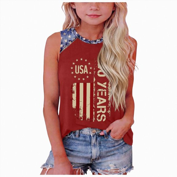 Duqingm Tank Top Girl Sleeveless American Flag Flowy Soft Summer Patriotic Tunic Blouses Loose Fit 4th of July Shirts Tshirt Girls Red,4-5 Years