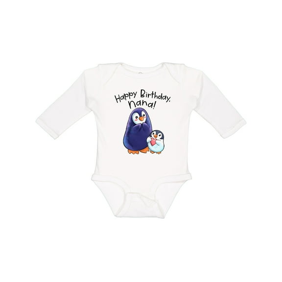Inktastic Happy Birthday, Nana- Cute Penguins Boys or Girls Long Sleeve Baby Bodysuit