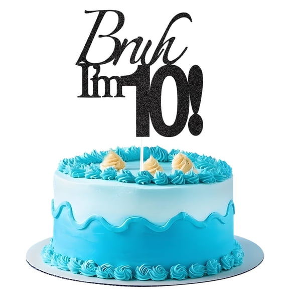 Cake Topper Varpotle Brush I'm 10 Black Glitter para cumpleaños número 10