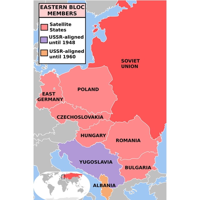 24x36 gallery poster, Map of Eastern Bloc until 1989 - Walmart.com