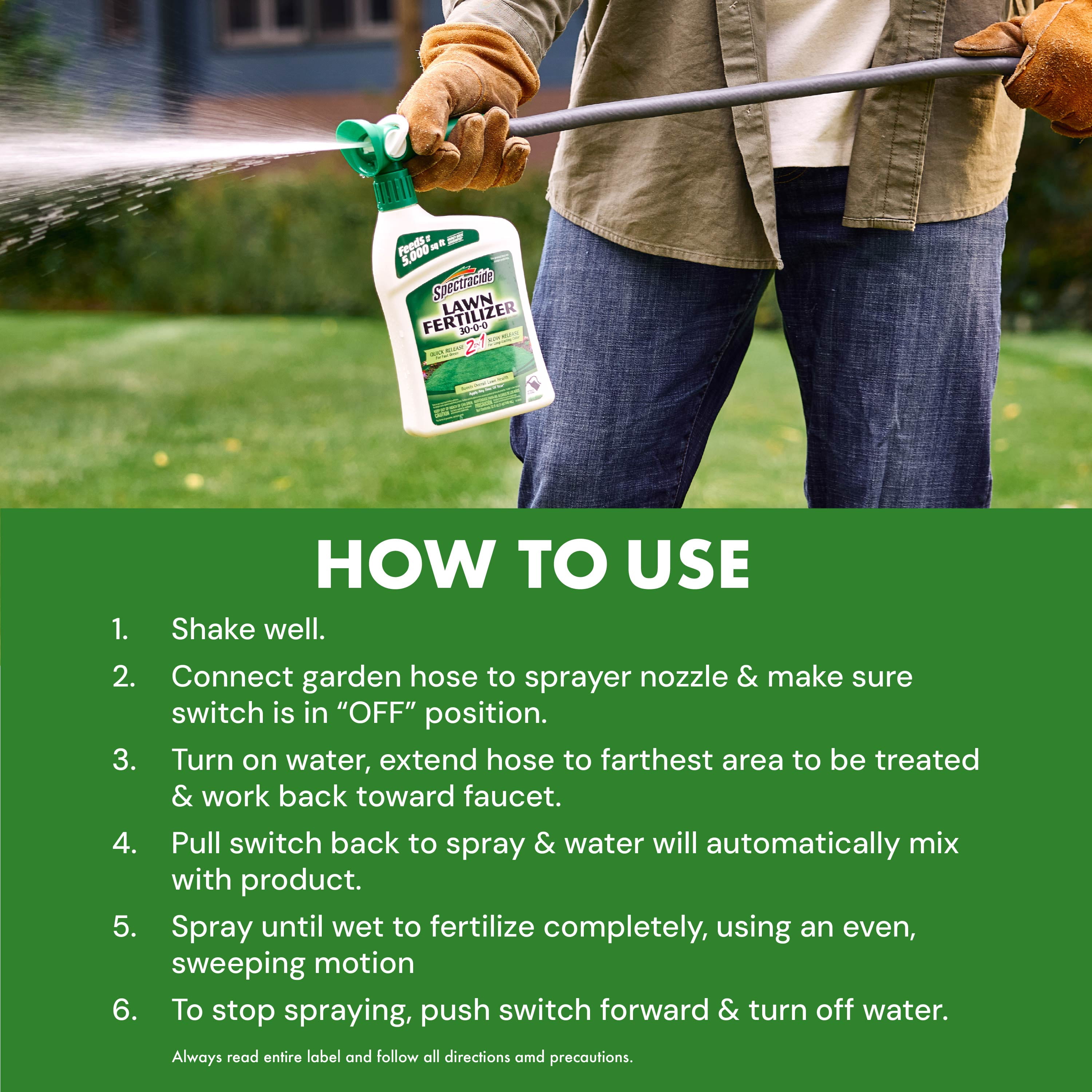 Spectracide Lawn Fertilizer 30-0-0, 2-in-1 Formula Boosts Overall Lawn Strength, 32 Ounces