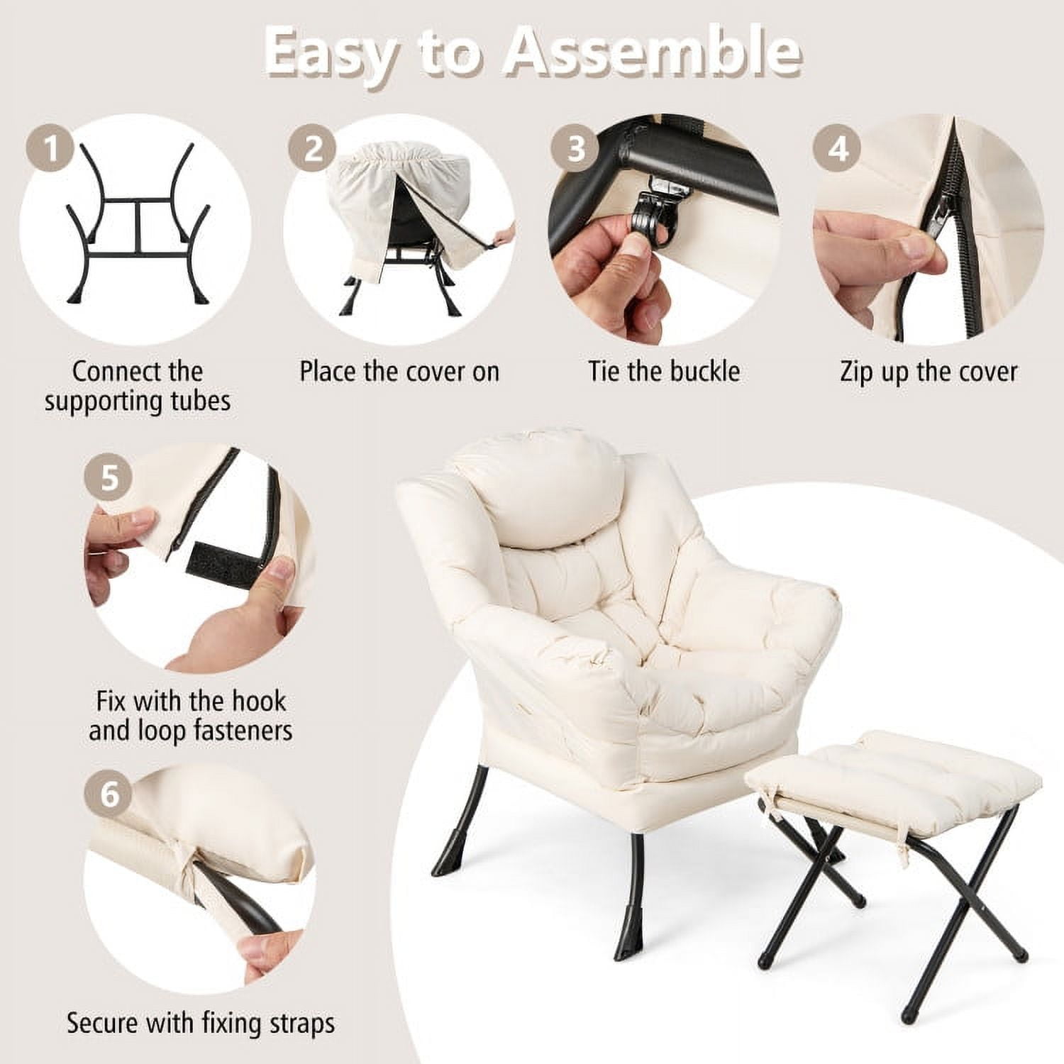 Finihen Accent Sofa Chair, Recliner Chair with Ottoman Footrest, Modern Accent Sofa Chair with Folding Footrest and Side Pocket, for Living Room, Bedroom, Beige Finihen Accent Sofa Chair, Recliner Chair with Ottoman Footrest, Modern Accent Sofa Chair with Folding Footrest and Side Pocket, for Living Room, Bedroom, Beige