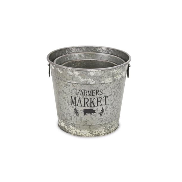 Cheungs 55833 Rustic Galvanized Metal Farmers Market Buckets Set of