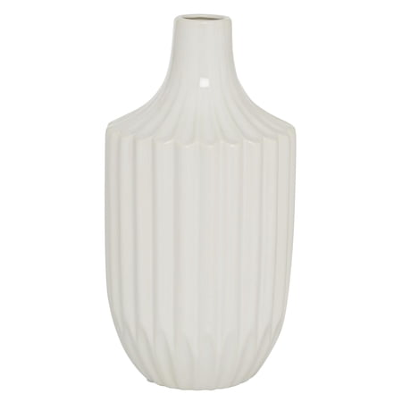 DecMode 13" Fluted White Ceramic Vase